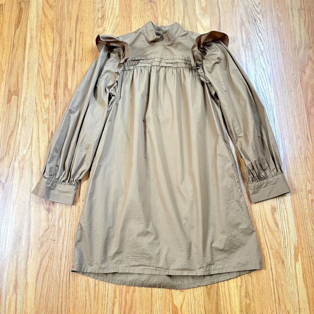 XIRENA Khaki Gold Nyla Mini Ruffle Dress Womens Size Medium